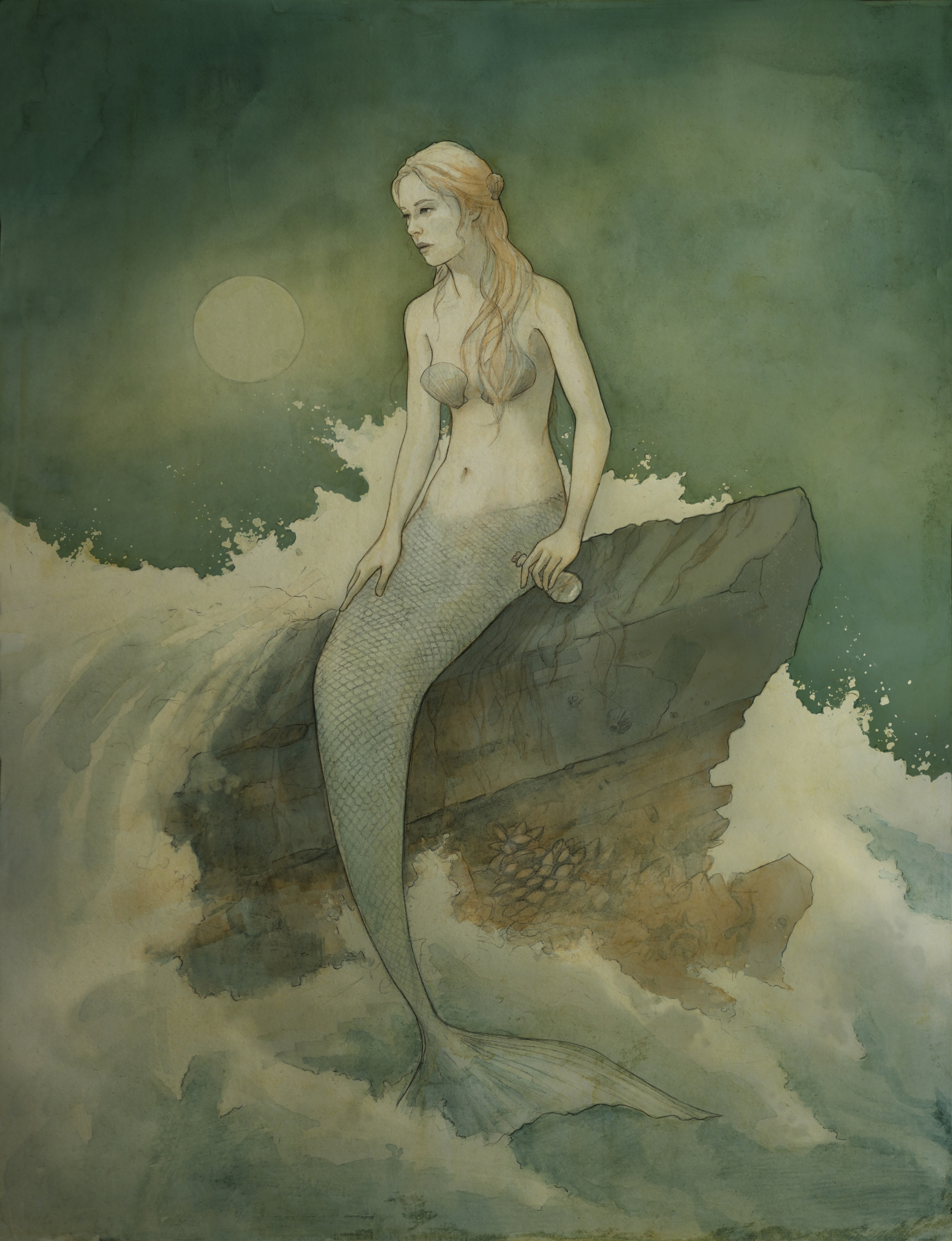 4885x6365 Mermaid Painting Gardner Art And Stuff - Mermaid On Rock Painting