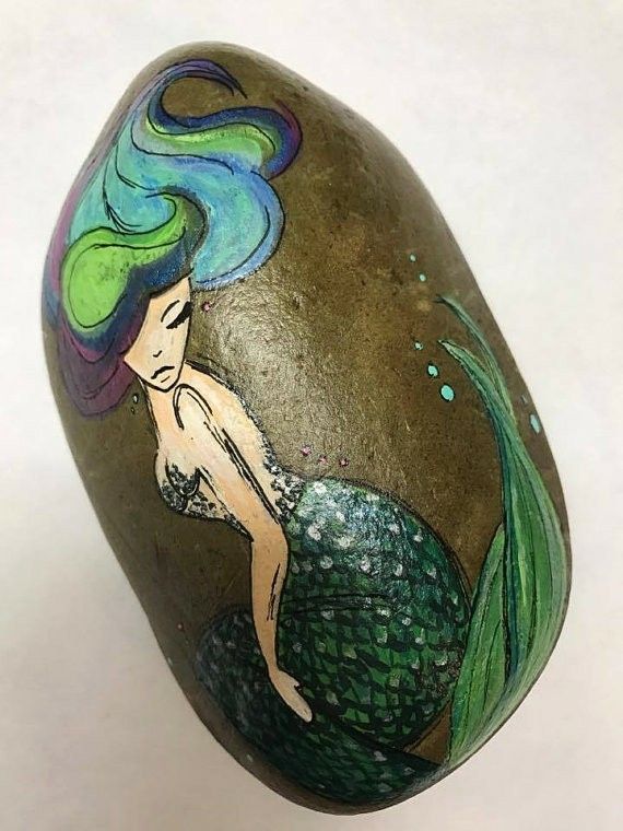 570x760 Mermaid Rock Art Rocks Rock Art, Mermaid And Rock - Mermaid On Rock Painting