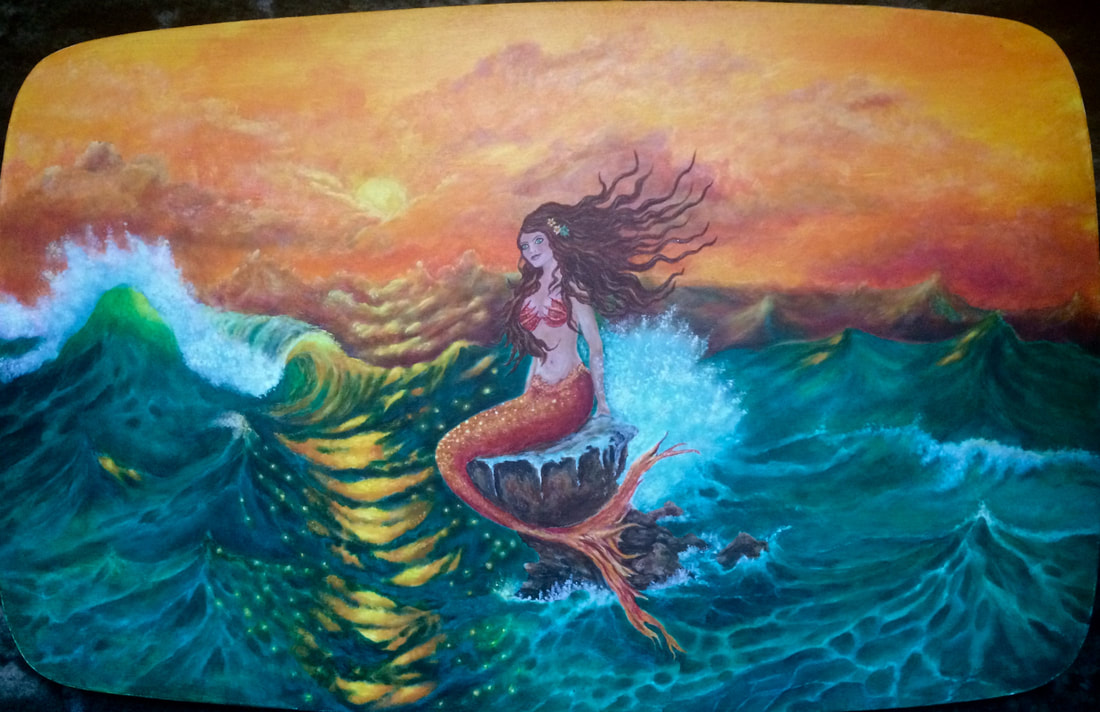1100x712 Adele Whittle Nature Inspired Art - Mermaid On Rock Painting