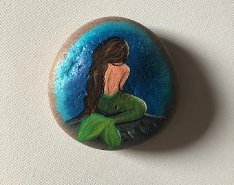 340x270 Great Horned Owl Painting Owl Rock Painting Painted Rocks - Mermaid On Rock Painting