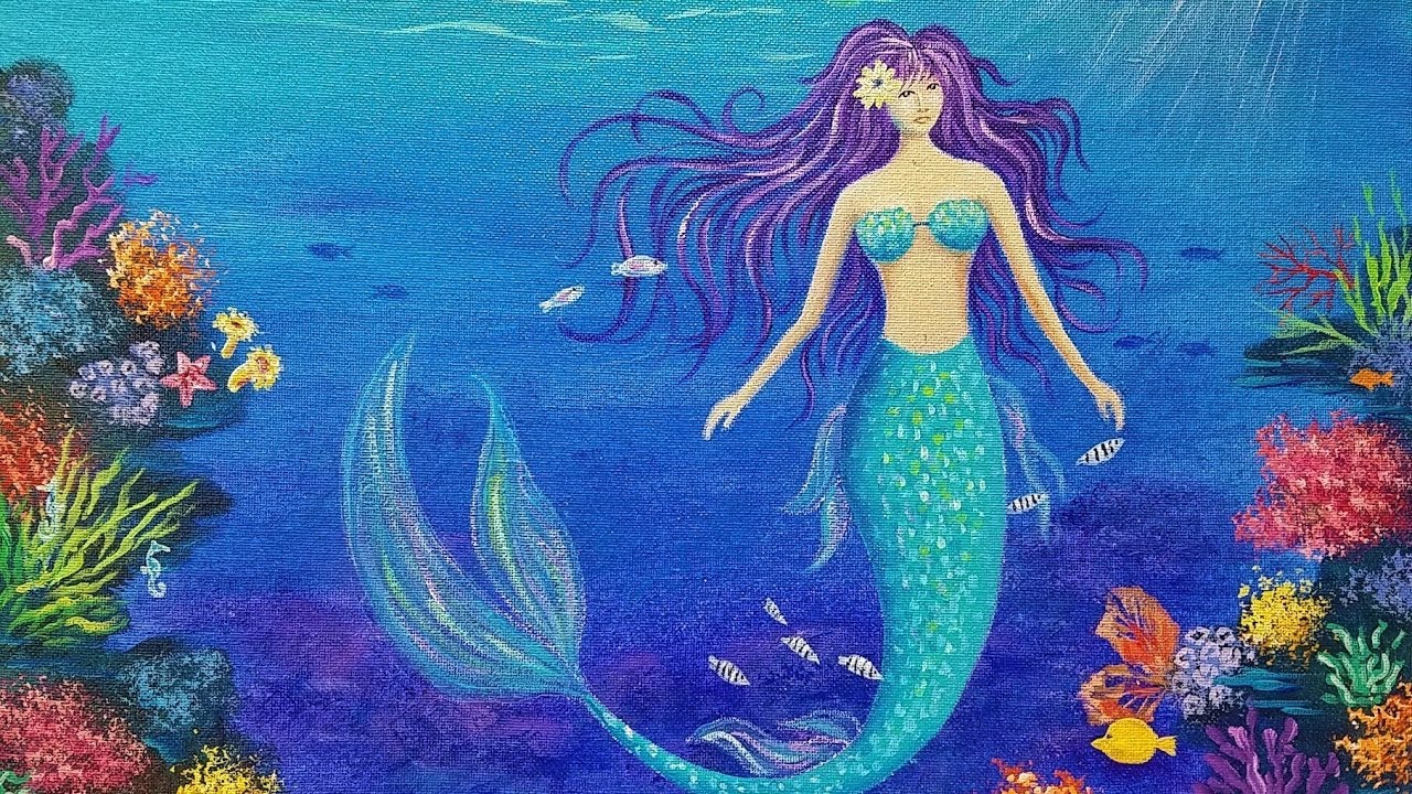 1280x720 Mermaid Acrylic Painting Tutorial (Coral Reef Part 2) Live - Mermaid Painting
