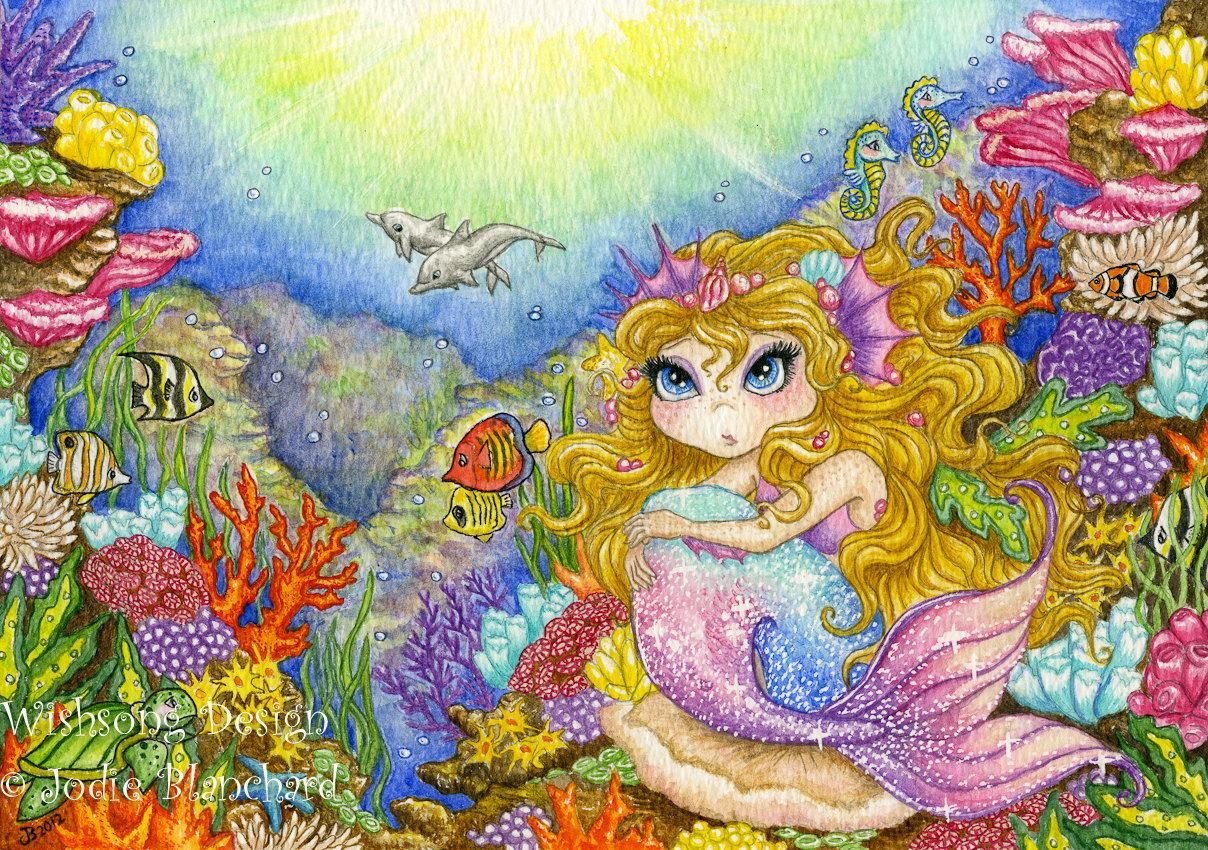 1208x850 Painting Mermaids Mermaid Painting Girls Room Decor Kids Wall - Mermaid Painting For Kids