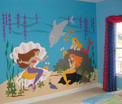 400x340 Three Mermaids Mural Paint By Number Children's Murals - Mermaid Painting For Kids