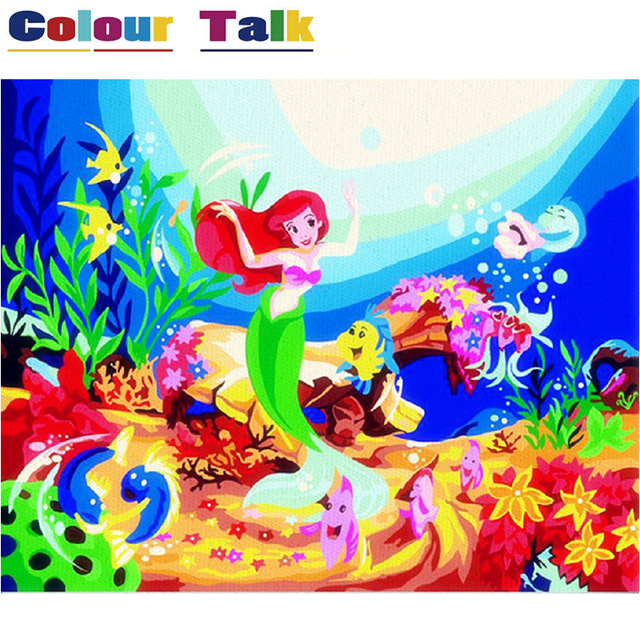 640x640 Diy Oil Painting By Numbers On Canvas For Kids Children Acrylic - Mermaid Painting For Kids