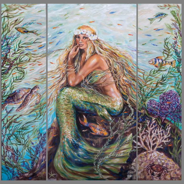 770x770 Saatchi Art Sunshine Mermaid Painting By Linda Olsen - Mermaid Painting Images