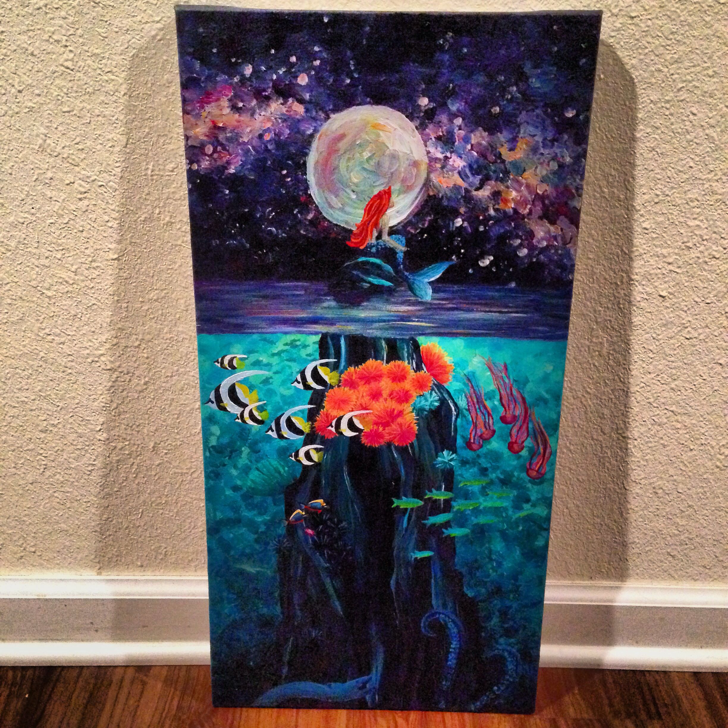 2448x2448 Mermaid Painting And Underwater Scene. Acrylic On Canvas. For Sale - Mermaid Painting On Canvas