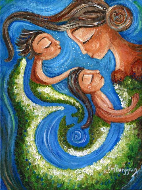 500x669 Print On Canvas, Mother Child, Daughter, Undersea, Mermaid - Mermaid Painting On Canvas