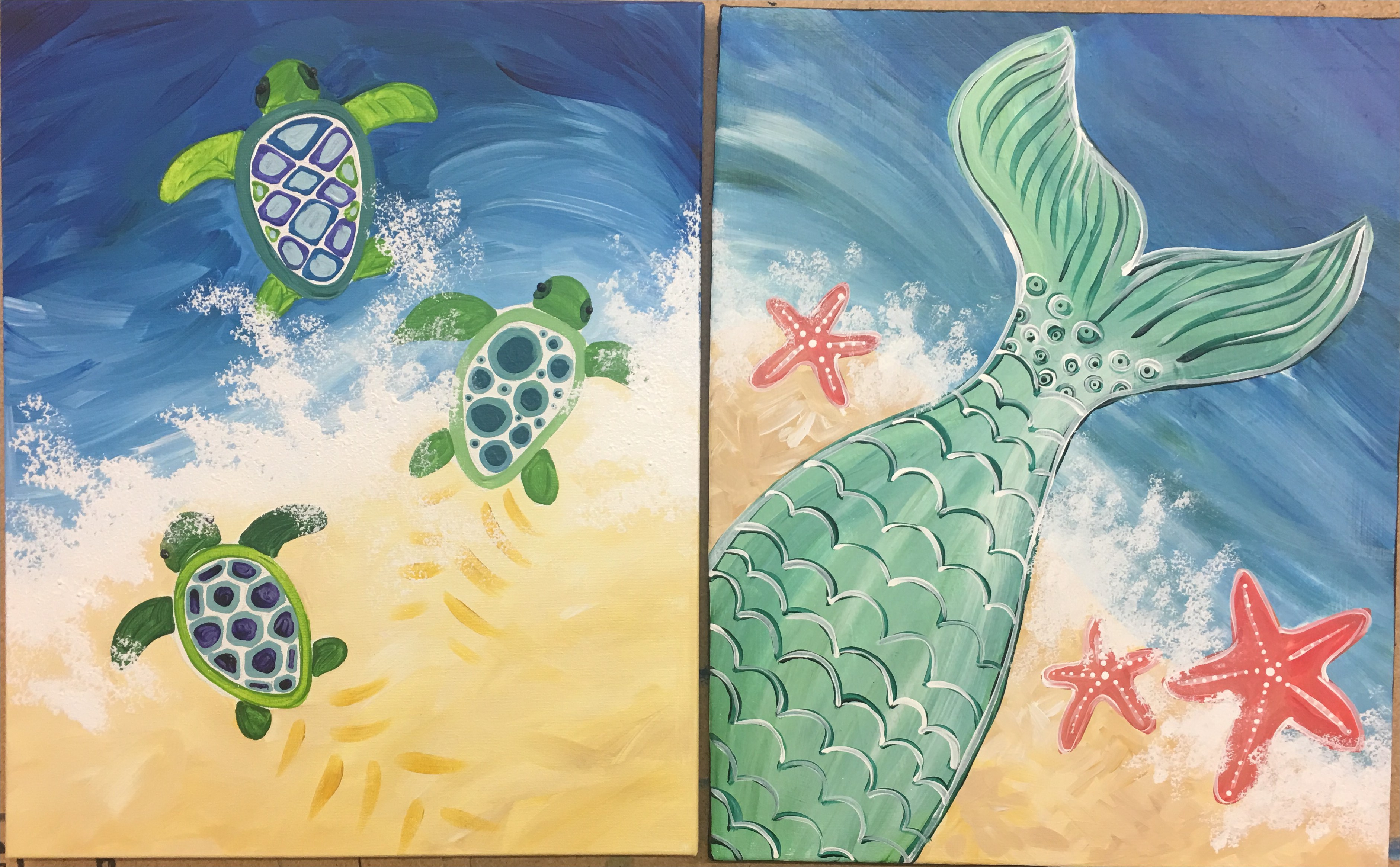 3763x2331 Canvasparty Mermaid Tailsea Turtle Waves - Mermaid Painting On Canvas