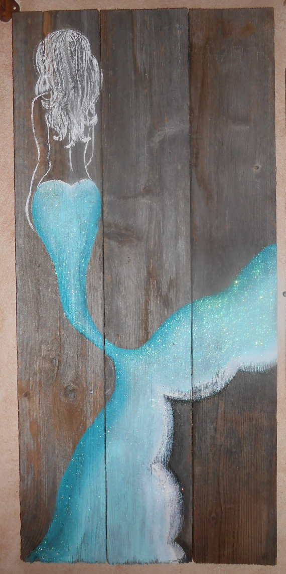 570x1142 Made To Order Personalized Mermaid On Reclaimed Barnwood, Beach - Mermaid Painting On Wood