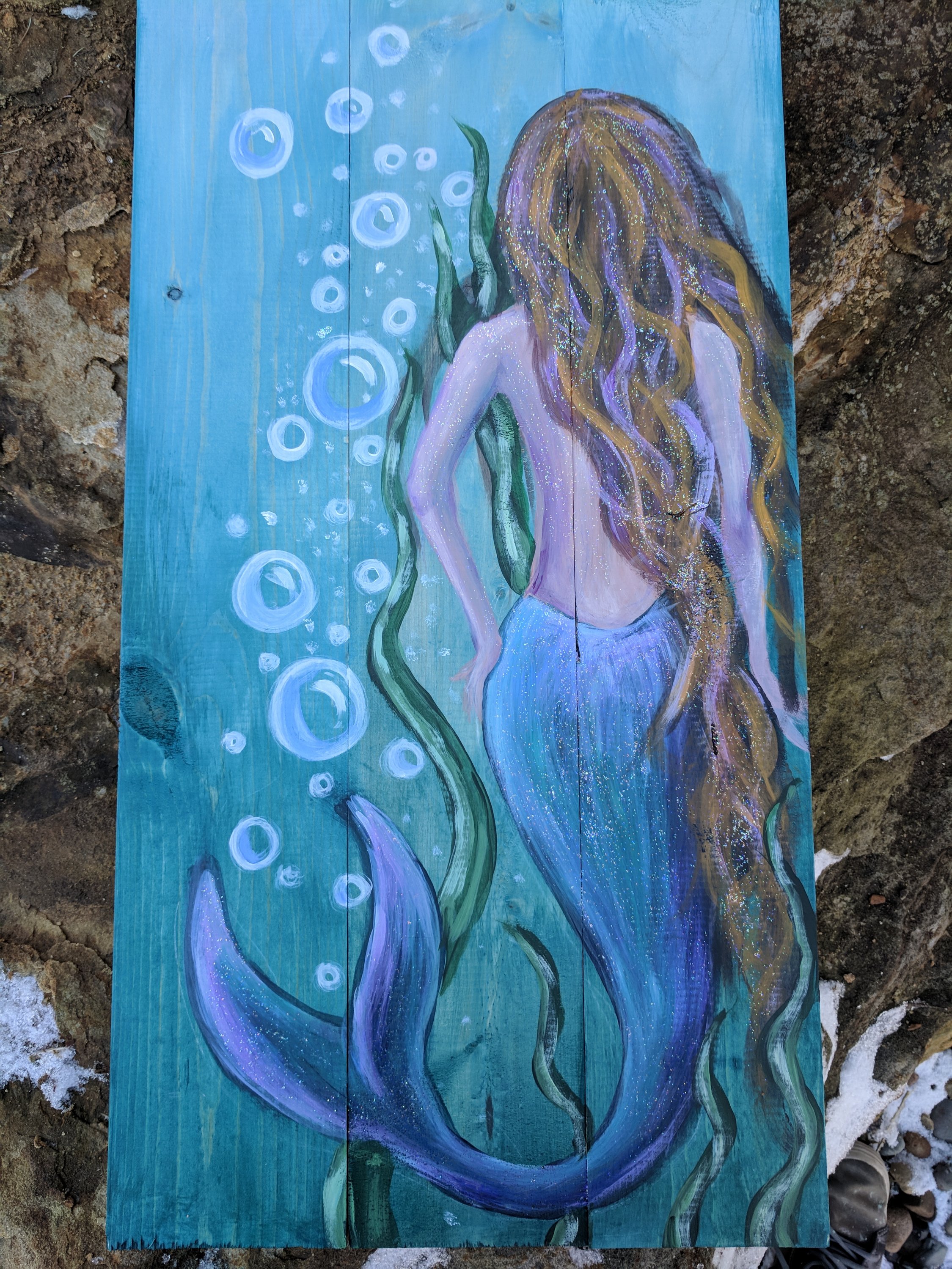 2250x3000 Magical Mermaid On Wood - Mermaid Painting On Wood