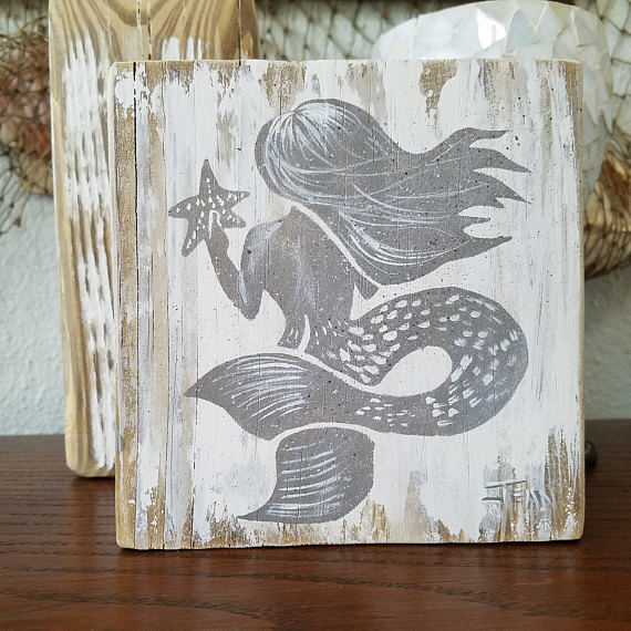 570x570 Mermaid Decor Mermaid Block Mermaid Painting Wood Block - Mermaid Painting On Wood