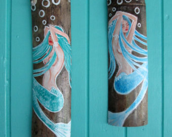 340x270 Mermaid Sitting On A Anchor Hand Painted Driftwood Mermaid - Mermaid Painting On Wood