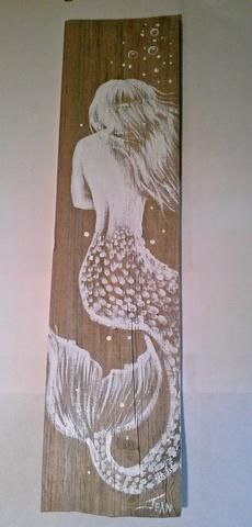 230x480 Painting On Palletwood Mermaids Mermaid, Beach - Mermaid Painting On Wood