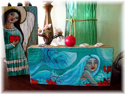 400x300 Folk Art Mermaid Painting On Wood - Mermaid Painting On Wood