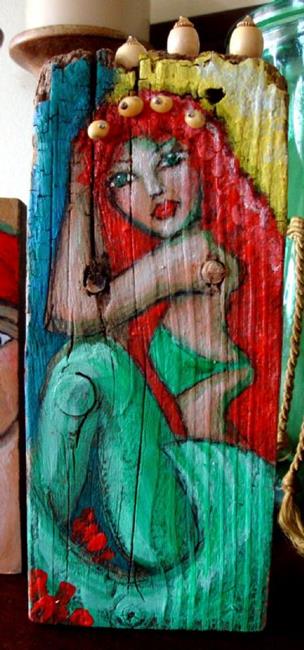 304x650 Folk Art Mermaid Painting On Wood Amp Shells - Mermaid Painting On Wood