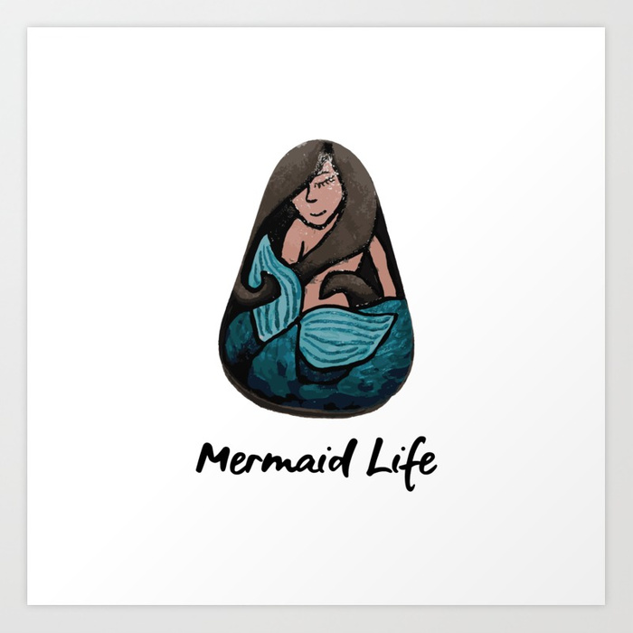 700x700 Mermaid Life Rock Painting By Annmariescreations Art Print By - Mermaid Rock Painting