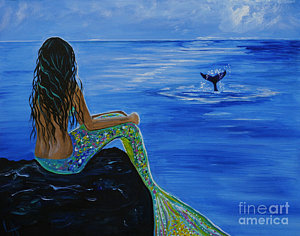 300x236 Mermaid On A Rock Paintings Fine Art America - Mermaid Rock Painting