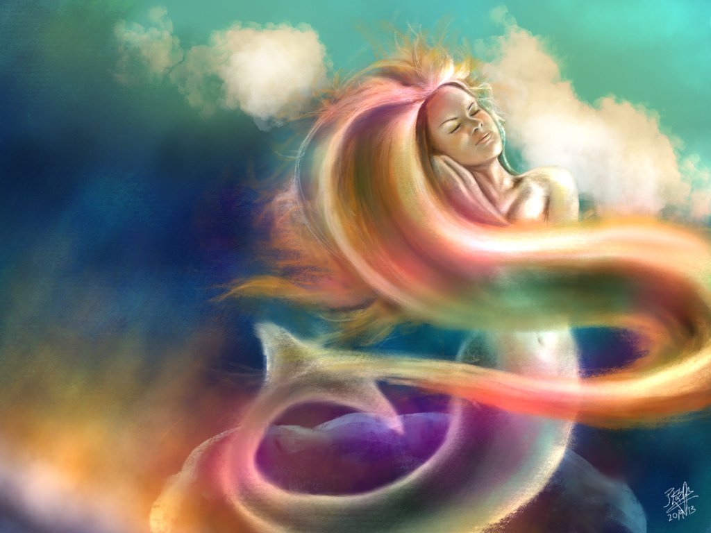 1024x768 Original Ipad Finger Painting Mermaid On A Rock By Chaseroflight - Mermaid Rock Painting