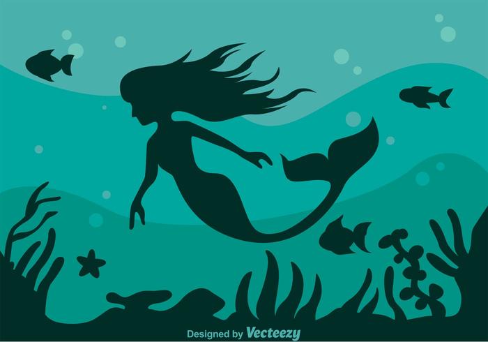 700x490 Mermaid Swimming Vector - Mermaid Silhouette Painting