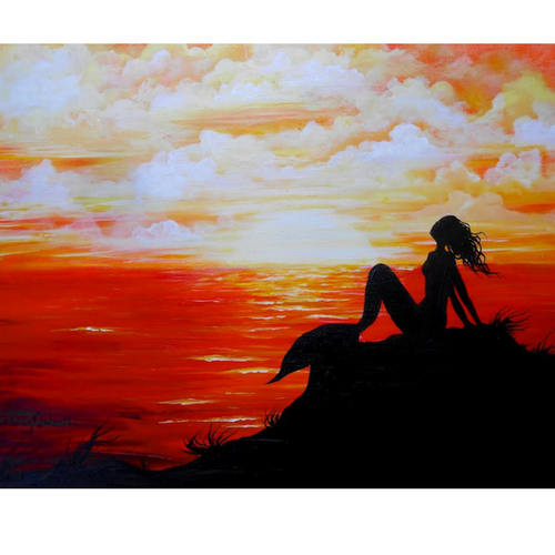 500x500 Mermaid Sunset Wall Art Print Mermaid Silhouette Wall Art - Mermaid Silhouette Painting