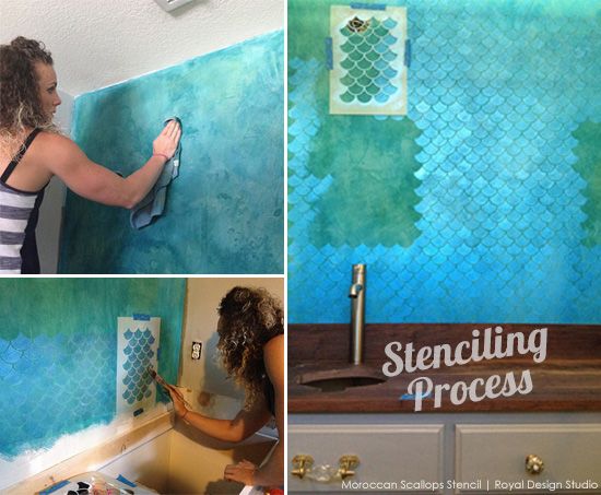 550x453 Mermaid Bathroom How To Paint Mermaid Scales On A Wall Wall - Mermaid Wall Painting