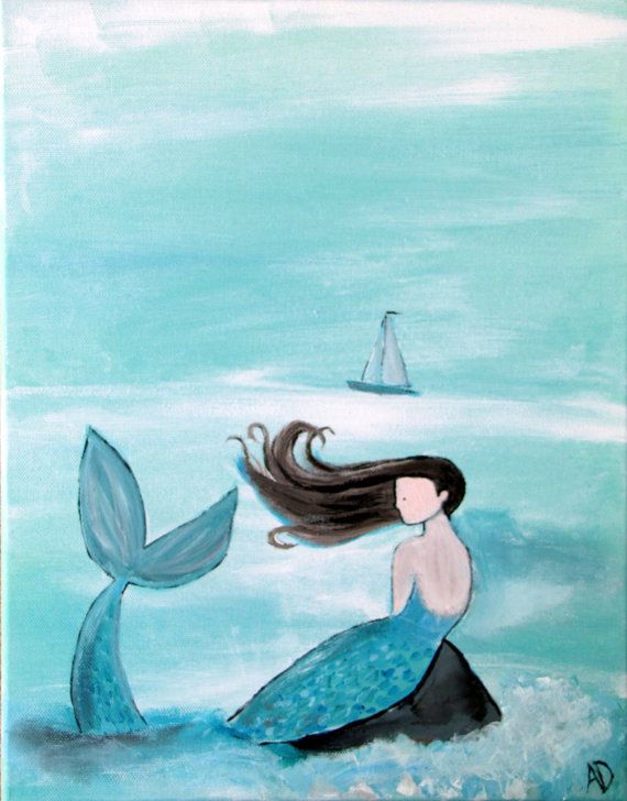 570x728 Mermaid Wall Art, Original Acrylic Painting, Little Girl Room - Mermaid Wall Painting
