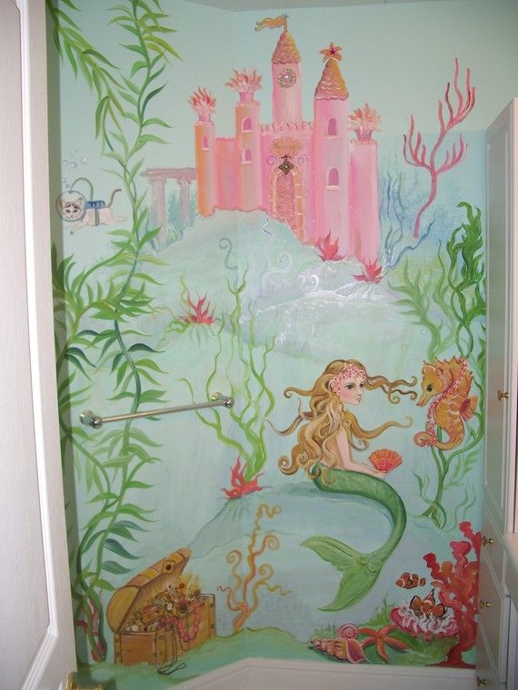 570x760 Mermaid Painting, Mermaid Wall Art, Custom Murals, Under The Sea - Mermaid Wall Painting