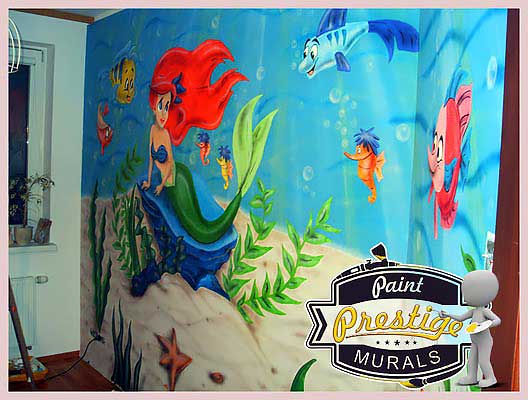 528x400 Hand Painted Mural On The Wall Paint Prestige - Mermaid Wall Painting