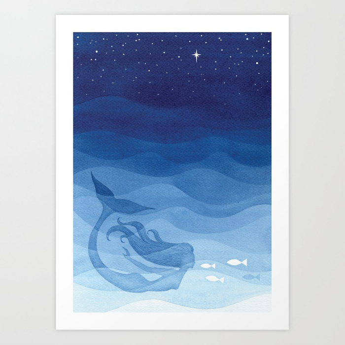 700x700 Mermaid, Watercolor, Blue, Fish Art Print By Vapinx Society6 - Mermaid Watercolor Painting