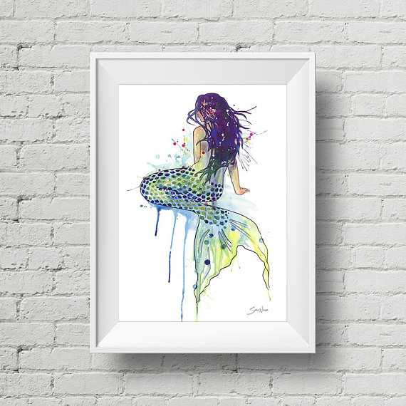 570x570 Mermaid Print Mermaid Watercolor Painting - Mermaid Watercolor Painting