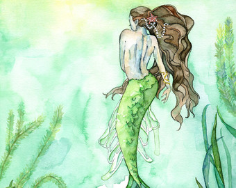 340x270 Mermaid Painting Watercolor Painting Mermaid Print Mermaid - Mermaid Watercolor Painting