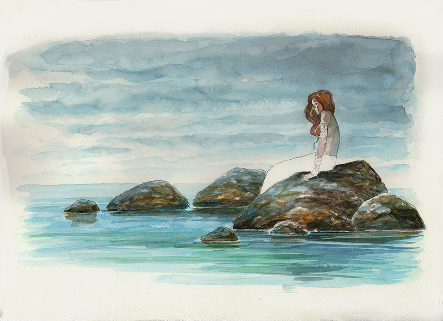 909x660 A Progress. That Space In Between - Mermaid Watercolor Painting
