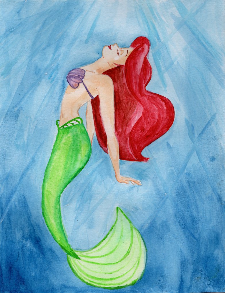 784x1020 The Little Mermaid Ariel Watercolor By Julesrizz - Mermaid Watercolor Painting