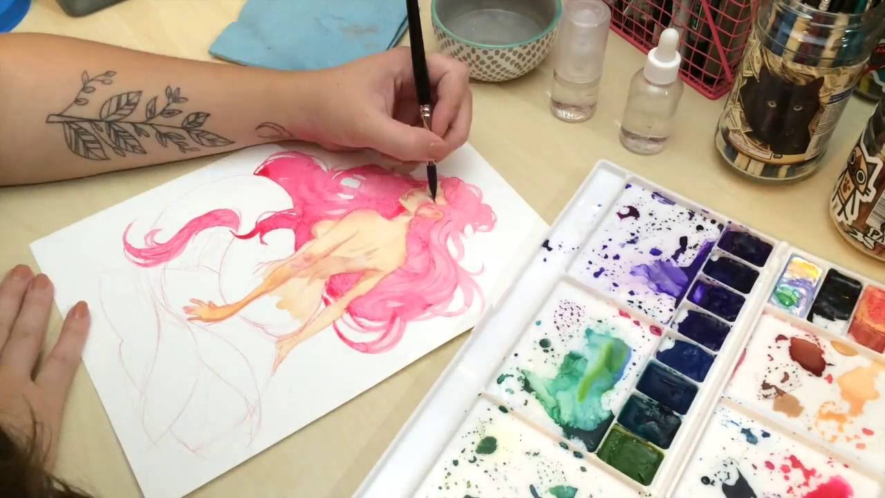 1280x720 Watercolor Mermaid Painting Process - Mermaid Watercolor Painting