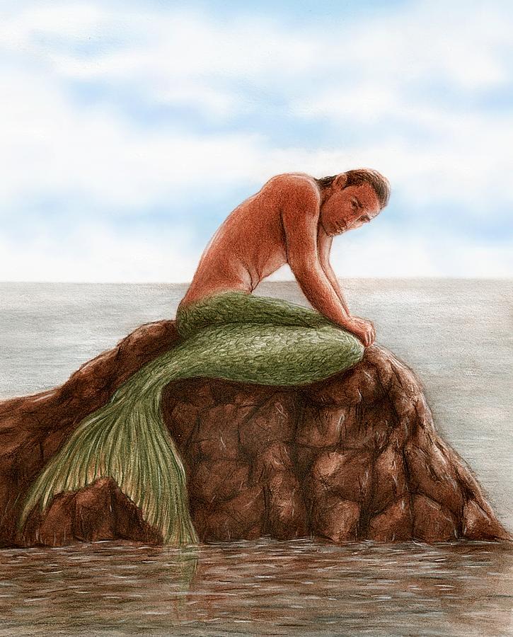 725x900 Merman Resting Painting By Bruce Lennon - Merman Painting