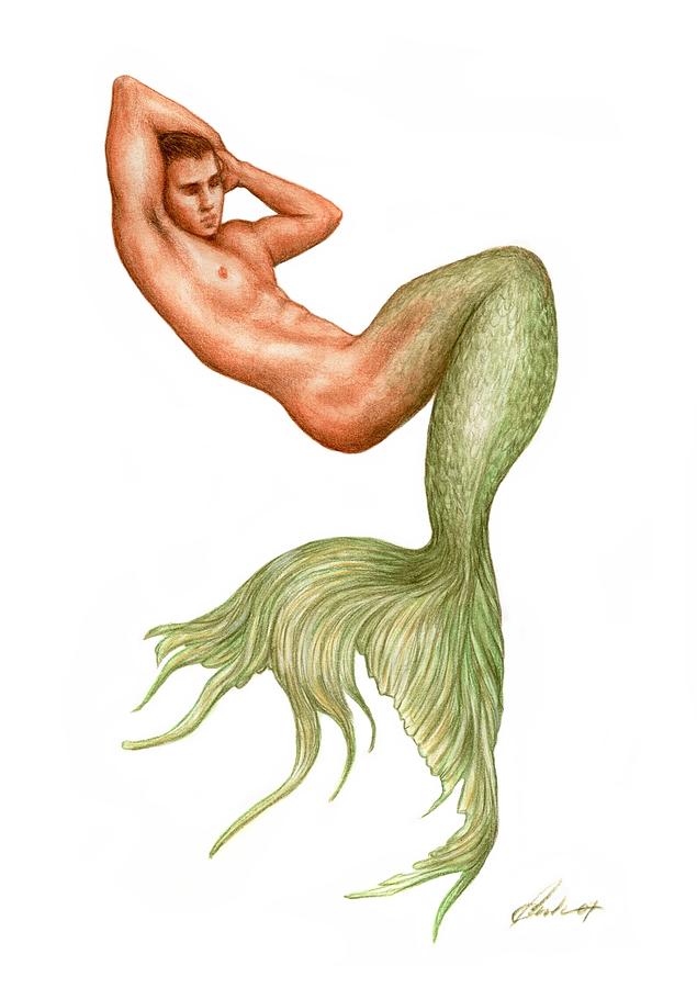635x900 Resting Merman Painting By Bruce Lennon - Merman Painting