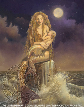 334x423 The Little Merman Mermaid Painting By David Delamare (Mermaid Art - Merman Painting