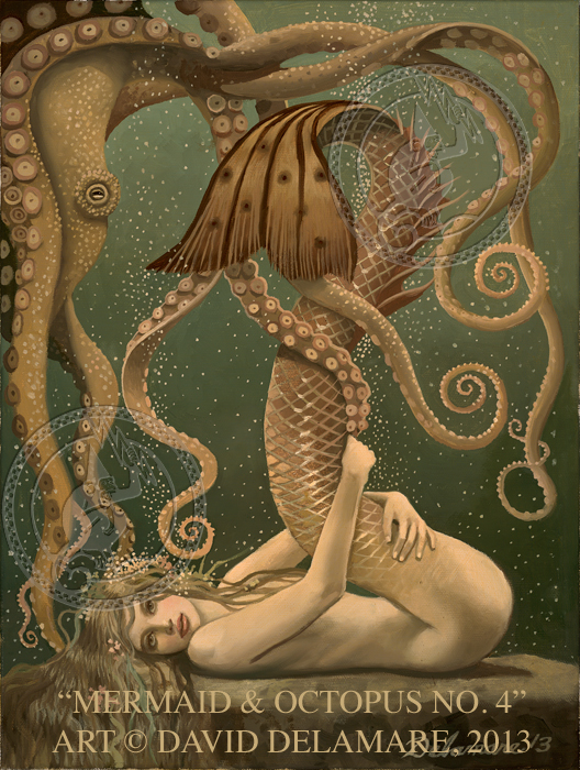 528x700 Mermaid Amp Octopus No. 4 Mermaid Painting By David Delamare - Merman Painting