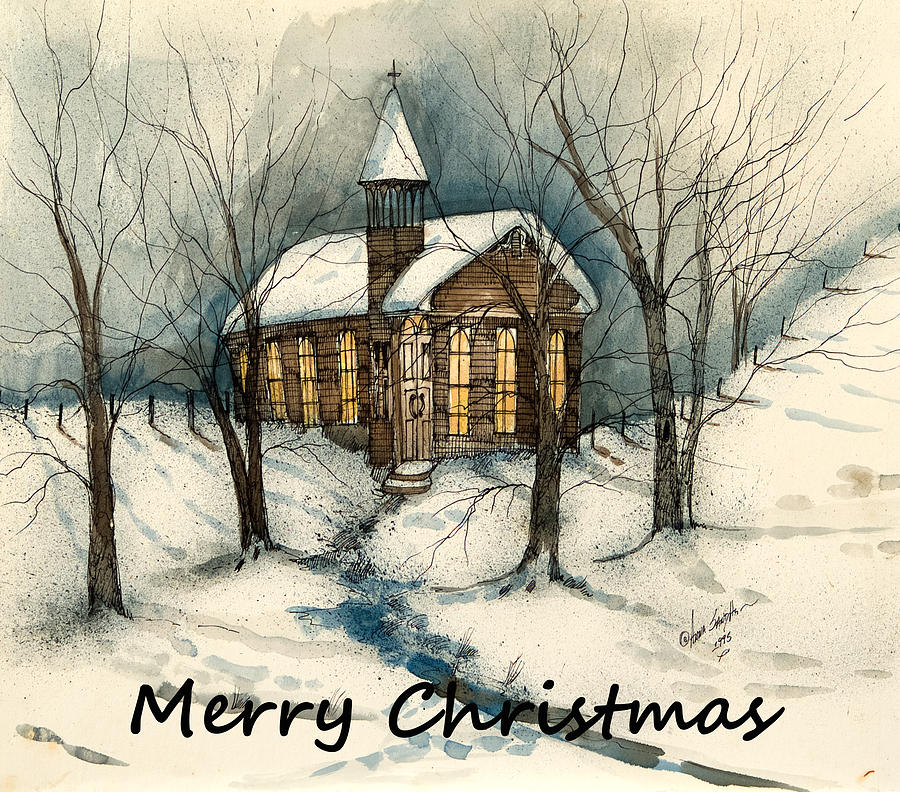 900x792 Merry Christmas Country Church Painting By Anna Sandhu Ray - Merry Christmas Painting