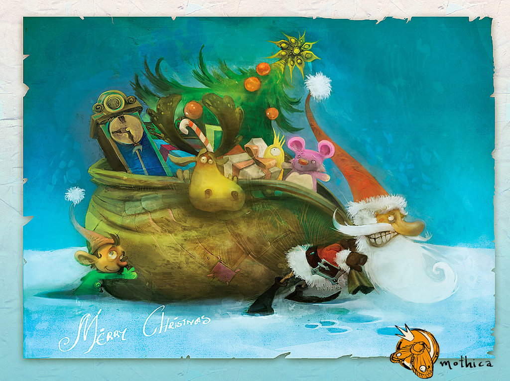 1024x765 Merry Christmas Mothica 2008 By Crankbot - Merry Christmas Painting