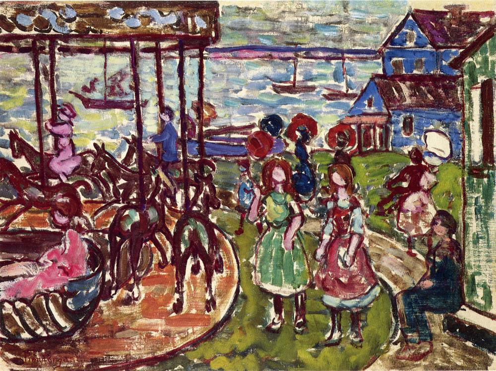 1000x748 Merry Go Round Painting Maurice Prendergast Oil Paintings - Merry Go Round Painting
