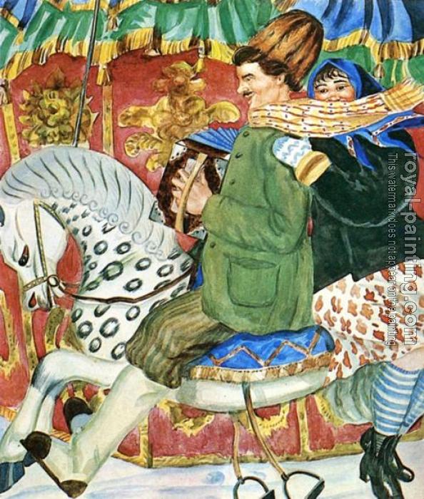 594x700 Merry Go Round By Boris Kustodiev Oil Painting Reproduction - Merry Go Round Painting