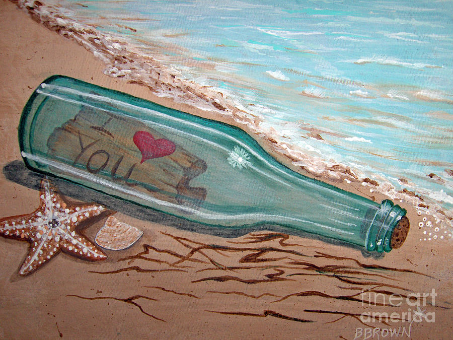 900x675 Message In A Bottle Painting By Brenda Brown - Message In A Bottle Painting