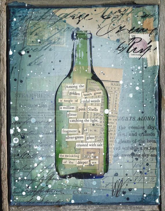 570x726 Message In A Bottle No. 23 Original Painting Rustic Beach - Message In A Bottle Painting