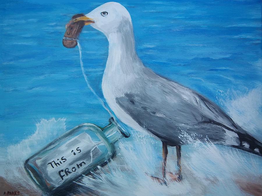 900x675 Part Of Bottle Message Painting By Aleta Parks - Message In A Bottle Painting
