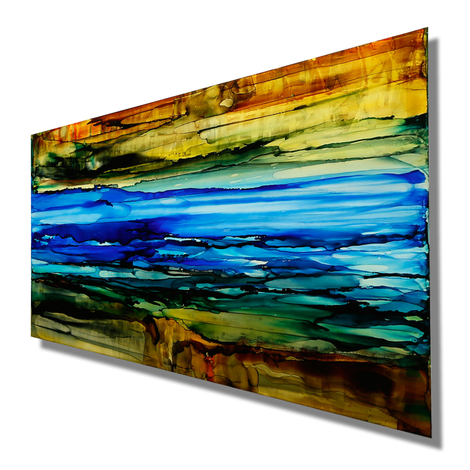 1500x1500 Blue Amp Golden Brown Modern Abstract Metal Painting - Metal Painting Art