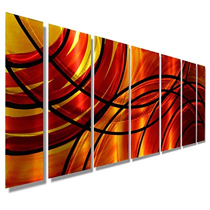425x425 Red, Orange, Gold Amp Black Abstract Metal Wall Art - Metal Painting Art