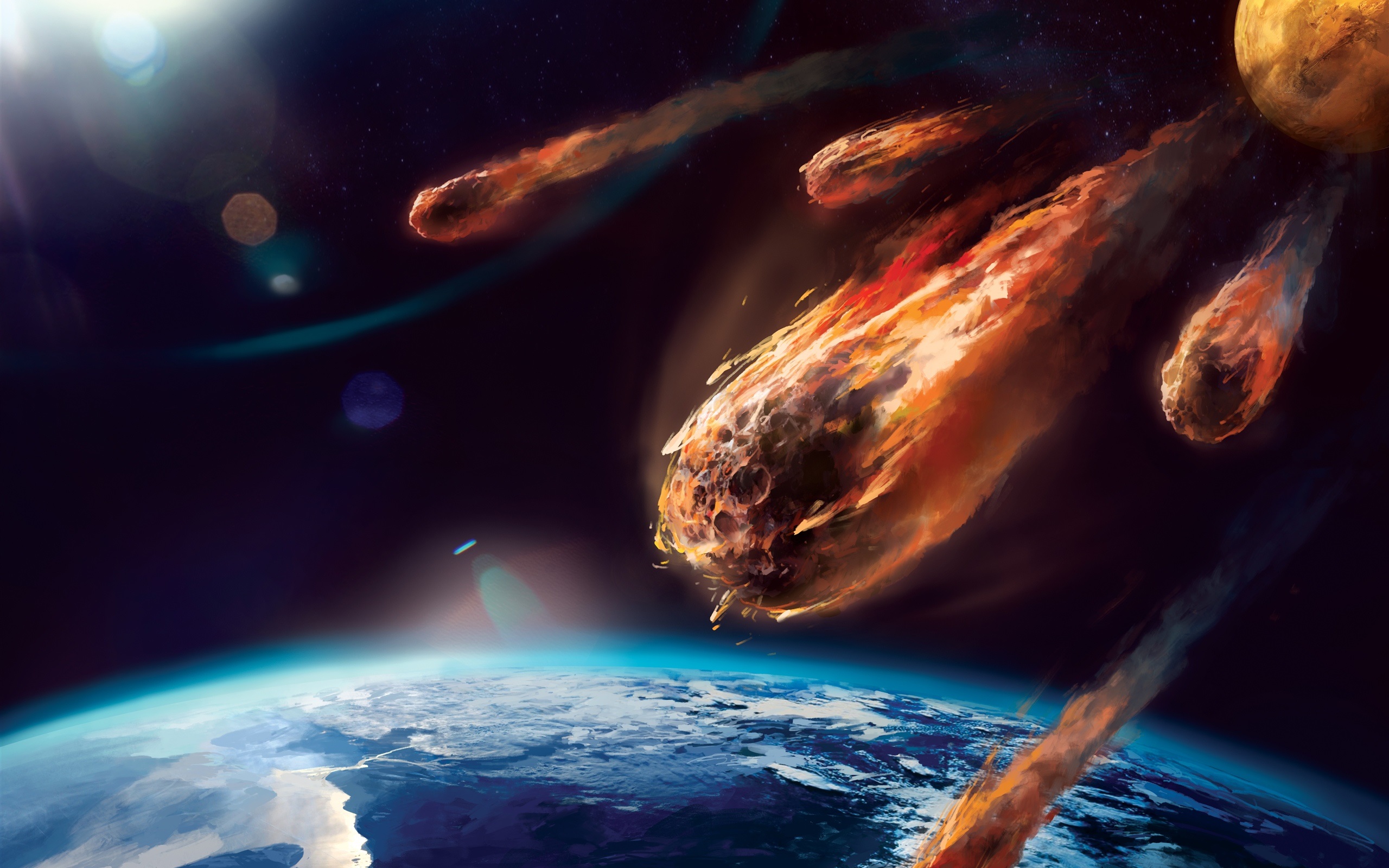 2560x1600 Wallpaper Art Painting, Meteor, Planet, Atmosphere, Friction, Fire - Meteor Painting