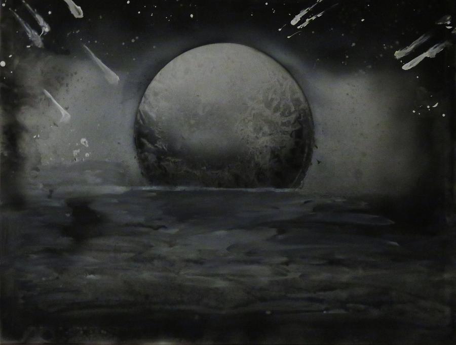 900x682 Full Moon Meteor Shower Painting By Mario Carta - Meteor Shower Painting