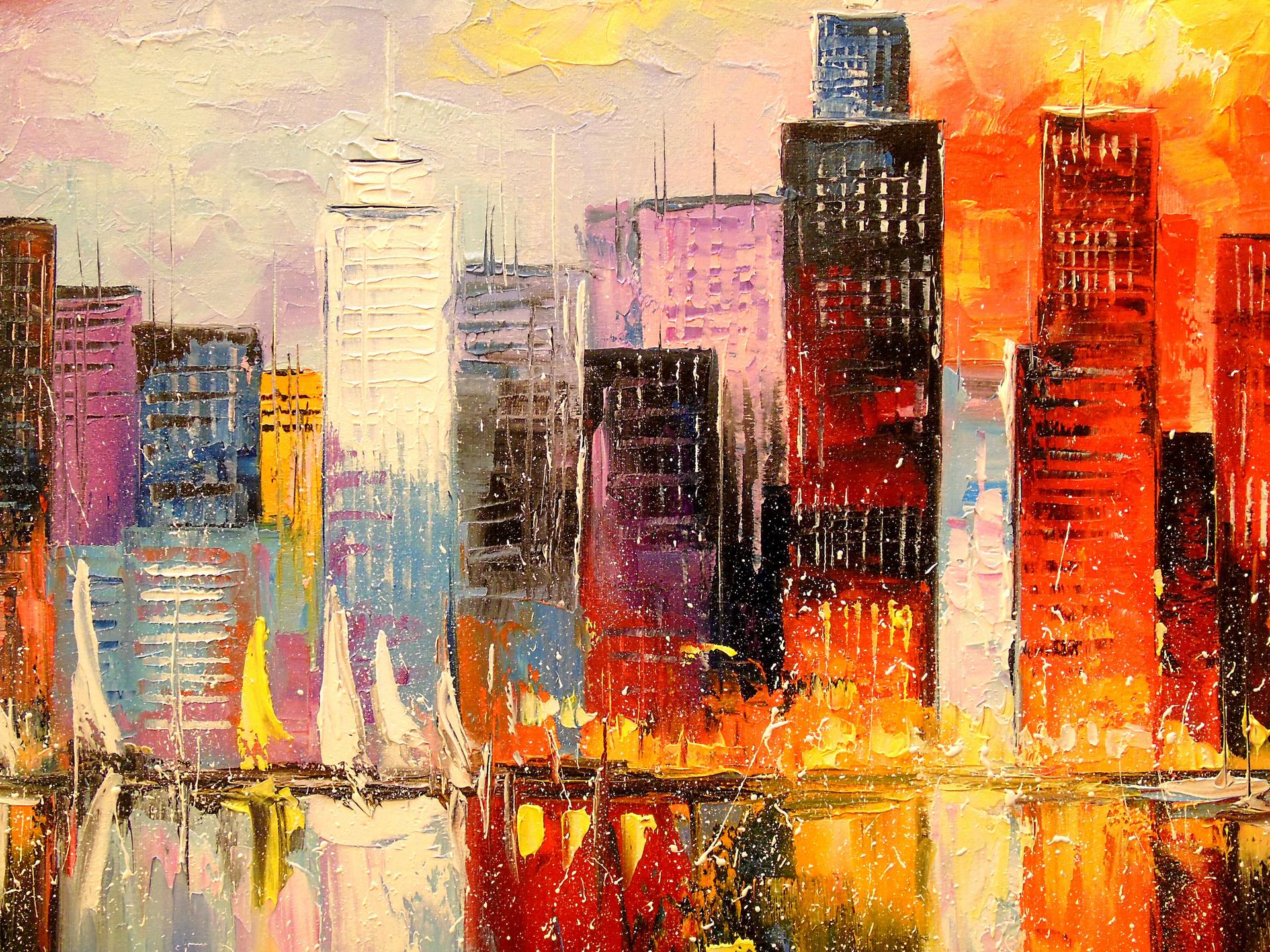 1920x1440 Saatchi Art Evening Metropolis Painting By Olha Darchuk - Metropolis Painting